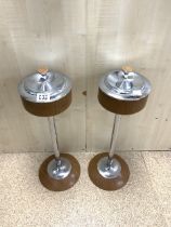 TWO MID-CENTURY CHROME AND WOODEN FLOOR STANDING ASHTRAY'S