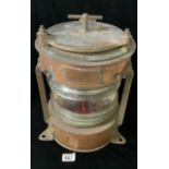 AN EARLY/MID-CENTURY COPPER AND BRASS MOUNTED SHIP'S LANTERN BY WILLIAM HARVIE & CO LTD PATTERN NO