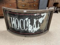 FRAMED VICTORIAN CURVED GLASS ADVERTISING SIGN (CHOCOLATE) A/F, 112 CM