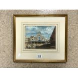 M. DANES, GOUACHE DRAWING OF A CONTINENTAL STREET SCENE WITH NUMEROUS FIGURES 'SUNNY PIAZZA', SIGNED