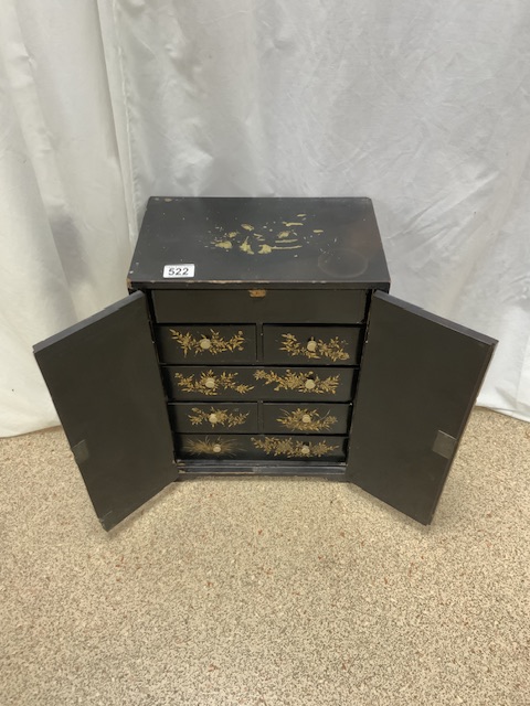 EARLY SEVEN DRAWER BLACK LACQUERED CHINOISERIE CABINET 45 X 34CM - Image 3 of 4