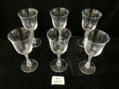 SIX LALIQUE BARSAC SHERRY GLASSES SIGNED TO BASE 15CM