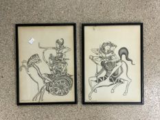 TWO SIGNED BALINESE WATERCOLOUR AND GILDING PICTURES BOTH FRAMED AND GLAZED; 39 X29CM