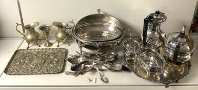 LARGE QUANTITY OF SILVER PLATED ITEMS INCLUDES 19/20TH CENTURY REVOLVING BREAKFAST DISH AND MORE