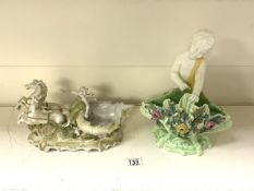 VICTORIAN CONTINENTAL FIGURAL PLANTER A/F WITH ONE OTHER