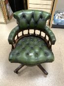 GREEN LEATHER SWIVEL CAPTAINS CHAIR