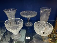 CLEAR CUT GLASS PIECES INCLUDES THOMAS WEBB VASE; 25.5CM, TWO EDINBURGH CRYSTAL BOWLS AND A