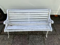 PAINTED WHITE GARDEN BENCH WITH CAST IRON ENDS (A/F)