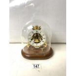 VINTAGE DOME SKELETON CLOCK MARKED K.J. BRADFORD; 19 X 17CM