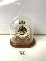 VINTAGE DOME SKELETON CLOCK MARKED K.J. BRADFORD; 19 X 17CM