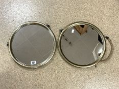 TWO ROUND SILVER FRAMED WALL MIRRORS; 38CM