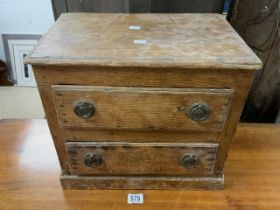 VINTAGE PINE TWO DRAWER UNIT; 45 X 39CM