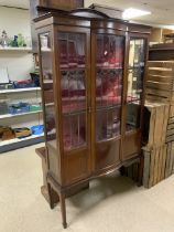 EDWARDIAN MAHOGANY DISPLAY CABINET WITH LEAD GLASS WINDOWS; 108 X 177CM