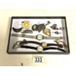 MIXED ITEMS INCLUDES SILVER, BROOCHES, WATCHES AND MORE