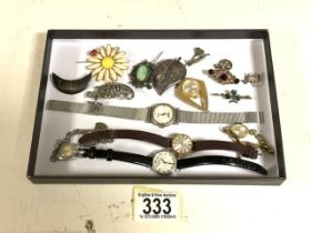 MIXED ITEMS INCLUDES SILVER, BROOCHES, WATCHES AND MORE