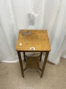 VINTAGE WOODEN TWO TIER TABLE MARKED HELEN; 70 X 33CM