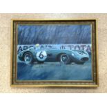 PAUL FRERE OIL ON CANVAS DRIVING A ASTON MARTIN DBRI/300 AT LE MANS 1959 WITH AUTHENTICITY ON VERSO;