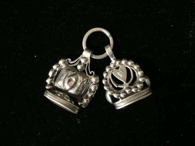 TWO 18TH CENTURY CONTINENTAL SILVER OVAL SEALS, ONE WITH ENGRAVED INITIALS; 3.5CM - Image 2 of 3
