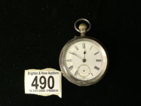 A VICTORIAN STERLING SILVER CASED POCKET WATCH; MAKERS MARK F.A, LONDON 1883; DIAL WITH ROMAN