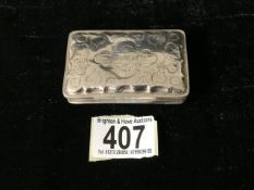 AN ANTIQUE 19TH CENTURY DUTCH SILVER SNUFF BOX, MARKED WITH M FOR ASSAY OFFICE AND B FOR 1861,