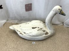 LARGE WOODEN CARVED SWAN; 76 X 56CM