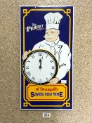 VINTAGE ENAMEL ADVERTISING SIGN McDOUGALL'S WITH A CLOCK; 52 X 27CM