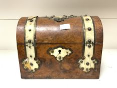 19TH-CENTURY WALNUT TEA CADDY WITH BRASS DETAIL; 22.5 X 17.5CM