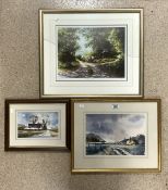 THOMAS MOORE TWO WATERCOLOURS BUILDINGS IN THE COUNTRYSIDE SIGNED ALSO THOMAS MOORE PRINT A/F