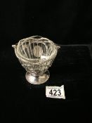 A GEORGE III STERLING SILVER SUGAR BASKET; MAKERS MARK WH LONDON 1772; ROPE TWIST SWING HANDLE AND