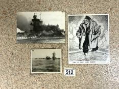 THREE VINTAGE MILITARY / NAVAL PHOTOGRAPHS, TWO SHOWING THE DESTRUCTION AND AFTERMATH OF A SHIP (THE