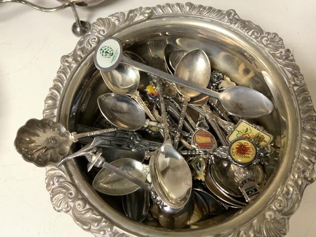 QUANTITY OF SILVER-PLATE INCLUDES TRAYS. TEA AND COFFEE SET, WINE COASTERS, PLATED SPOONS AND MORE - Image 3 of 6