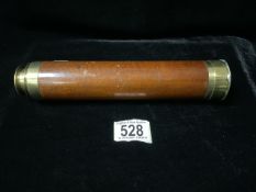 AN ANTIQUE MAHOGANY AND BRASS THREE DRAWER TELESCOPE, BY T. HARRIS, LONDON, WITH LENSE CAP, LENGTH