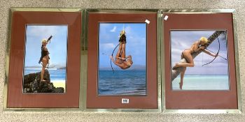 THREE FRAMED AND GLAZED PHOTOGRAPHS OF A LADY WITH A BOW AND ARROW; 45 X 60CM