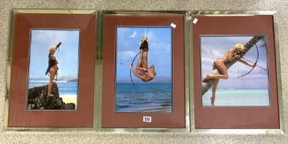 THREE FRAMED AND GLAZED PHOTOGRAPHS OF A LADY WITH A BOW AND ARROW; 45 X 60CM