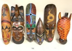 SIX DECORATIVE AFRICAN MASKS LARGEST; 50CM