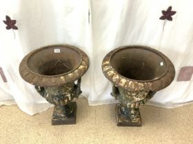 PAIR OF CAST IRON URNS; 60CM