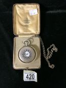 A CASED SILVER FOB WATCH; MAKERS MARK; ALD BIRMINGHAM 1925; THE FACE WITH ' TO THE ADMIRALTY,
