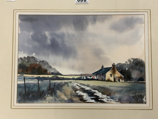 THOMAS MOORE TWO WATERCOLOURS BUILDINGS IN THE COUNTRYSIDE SIGNED ALSO THOMAS MOORE PRINT A/F - Image 2 of 8