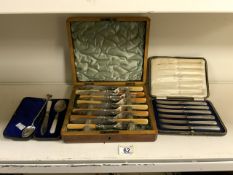 CASED SET OF HALLMARKED SILVER HANDLE BUTTER KNIVES, WITH OTHER CASED CUTLERY