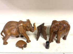 MIXED WOODEN ITEMS ELEPHANTS, WOOD AND BRASS TORTOISE AND MORE