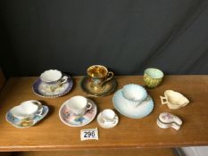 DRESDEN PORCELAIN FLORAL PAINTED BOX,5CM WITH VARIOUS CONTINENTAL CABINET CUPS AND SAUCERS