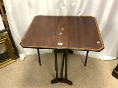 ANTIQUE MAHOGANY SUTHERLAND TABLE WITH PARQUETRY WORK; 68CM