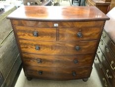VICTORIAN BOW FRONTED TWO OVER THREE CHEST OF DRAWERS IN MAHOGANY; 106 X 50CM