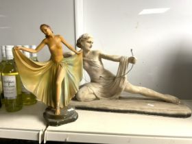 TWO ART DECO FIGURES IN CHALK; LARGEST NO 227 IMPRESSED MARKED 65 X18CM; THE OTHER RD 822715 262