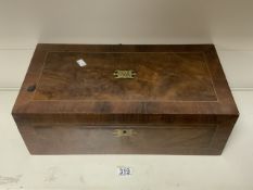 LARGE VICTORIAN WALNUT AND BOXWOOD WRITING SLOPE WITH BRASS INSERT W.A;.50 X 26CM