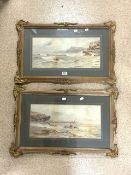 TWO G.BARKER SIGNED WATERCOLOURS EASTERN COASTAL SCENES BOTH ORNATELY FRAMED AND GLAZED; 78 X 50CM