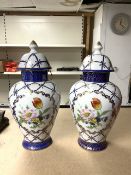 PAIR OF ROYAL EUROPEAN HANDPAINTED BALUSTER SHAPED LIDDED VASES 36CM