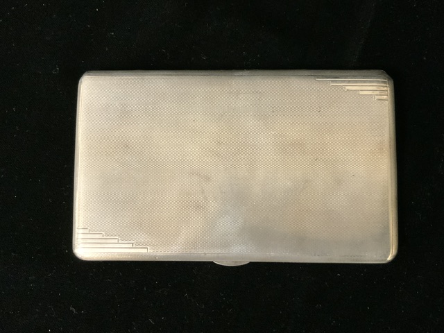 A STERLING SILVER CIGARETTE CASE; BIRMINGHAM 1920; RECTANGULAR FORM; ENGINE-TURNED DECORATION; - Image 2 of 5