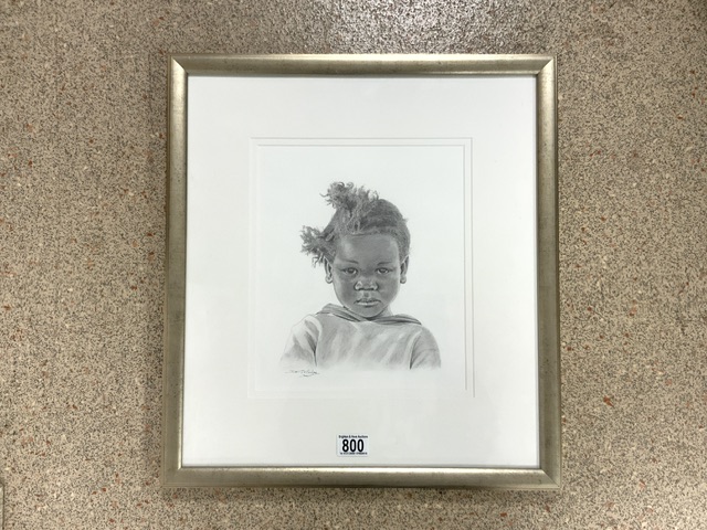 D COLLEDGE SIGNED PENCIL DRAWING OF A YOUNG GIRL FRAMED AND GLAZED 52 X 48CM