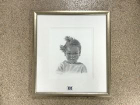 D COLLEDGE SIGNED PENCIL DRAWING OF A YOUNG GIRL FRAMED AND GLAZED 52 X 48CM